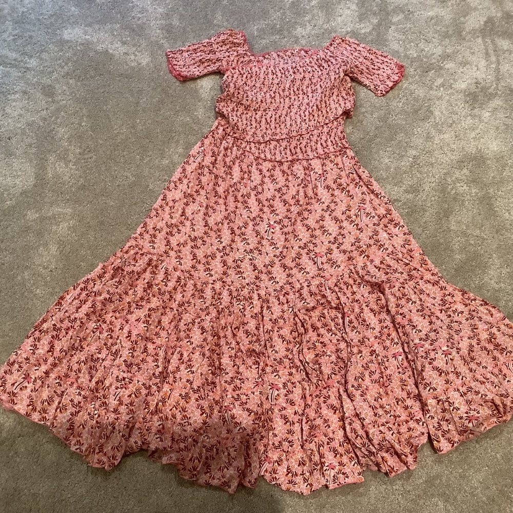 Poupette St Barth Soledad On/Off-The-Shoulder Smocked Midi-Dress Pink Size Large - Picture 15 of 16